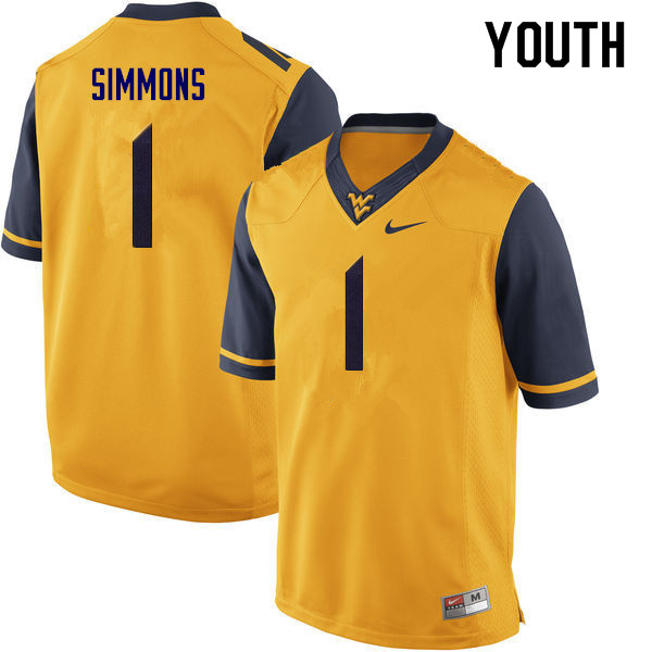 Youth #1 T.J. Simmons West Virginia Mountaineers College Football Jerseys Sale-Yellow - Click Image to Close